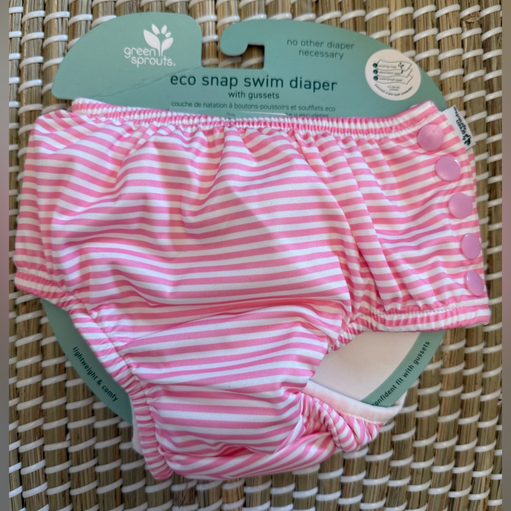 Pink and White Striped Swim Diaper with Elastic Waistband